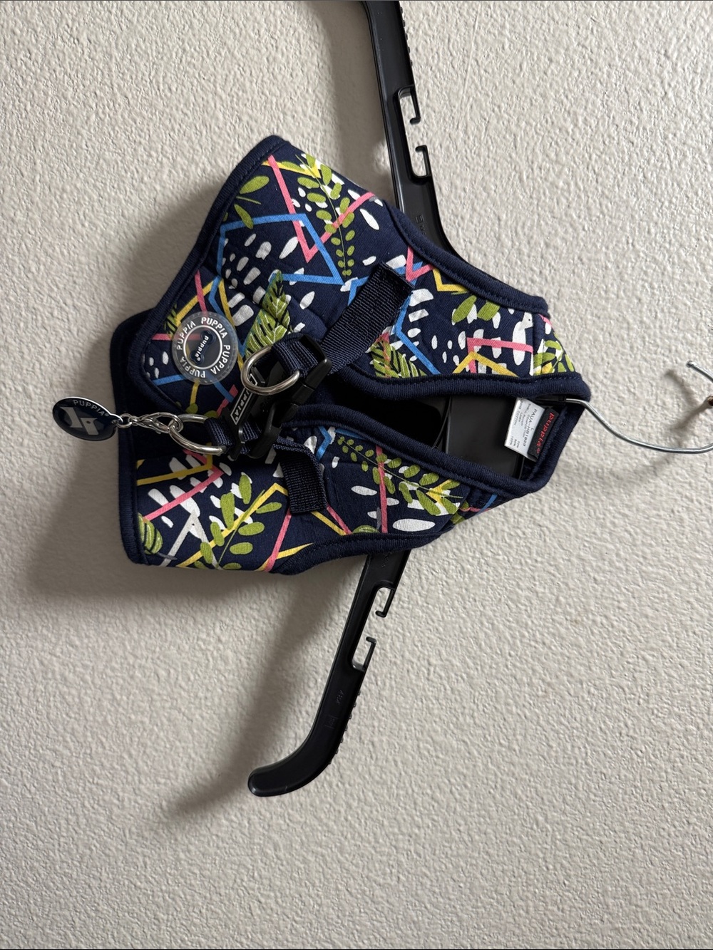 Puppia Navy Harness with Multicolor Leaf & Geometric Print